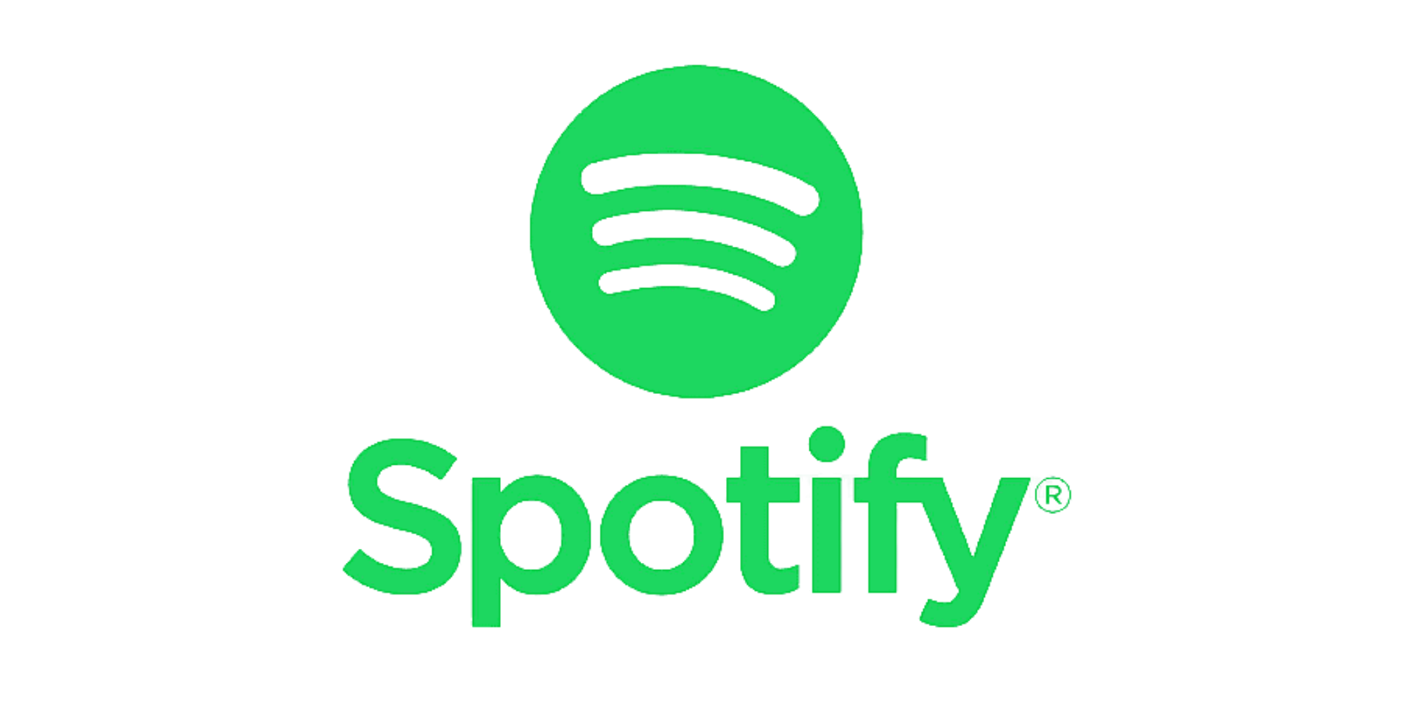 Spotify logo featuring a green circle with three horizontal lines and the word 'Spotify' in green text.